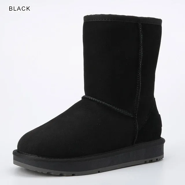 Basic Winter Snow Boots for Women Sheepskin Suede Leather