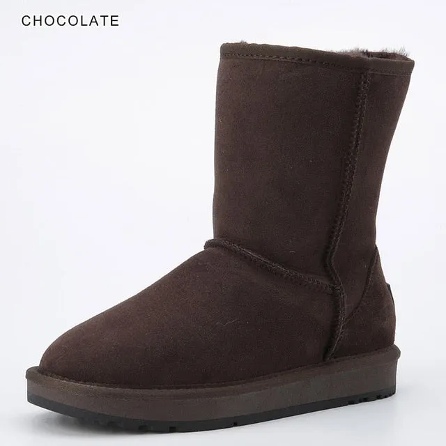 Basic Winter Snow Boots for Women Sheepskin Suede Leather