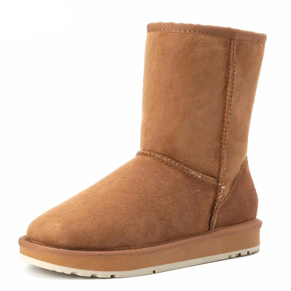 Basic Winter Snow Boots for Women Sheepskin Suede Leather