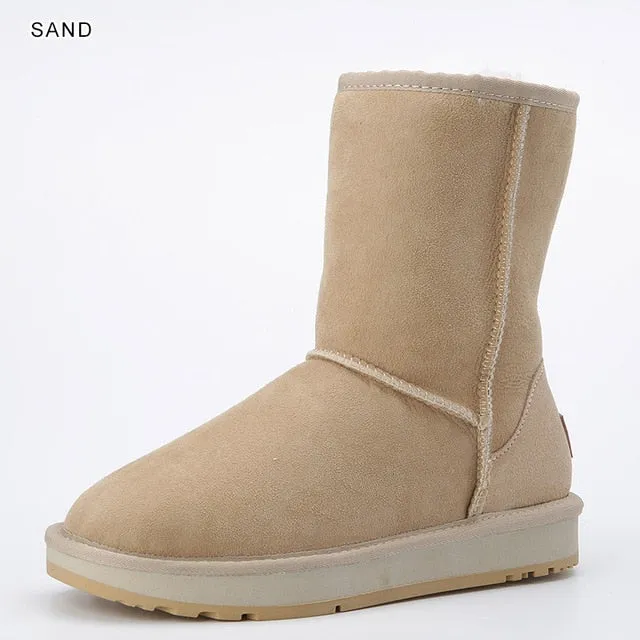 Basic Winter Snow Boots for Women Sheepskin Suede Leather