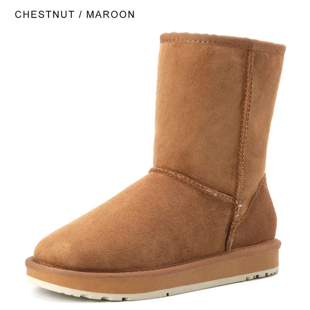 Basic Winter Snow Boots for Women Sheepskin Suede Leather