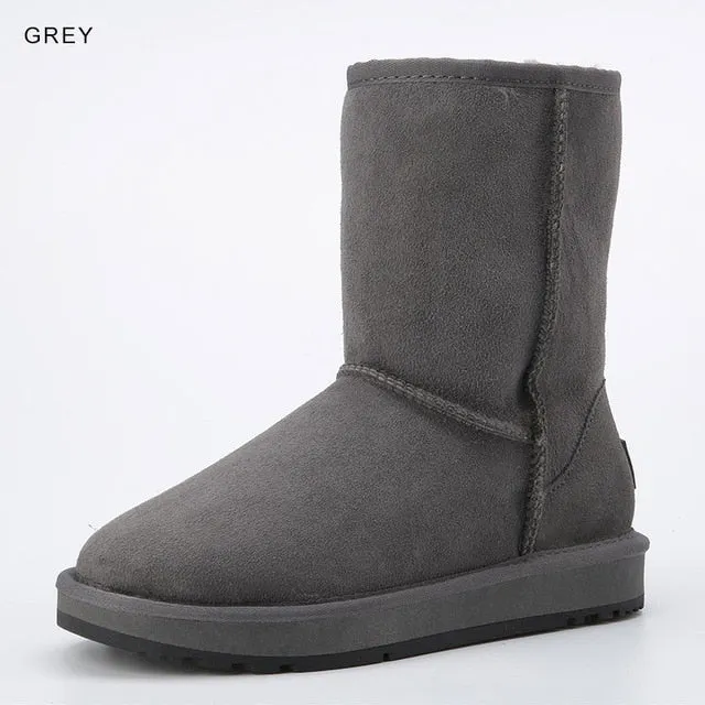 Basic Winter Snow Boots for Women Sheepskin Suede Leather