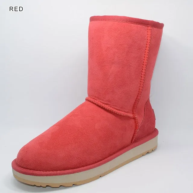 Basic Winter Snow Boots for Women Sheepskin Suede Leather