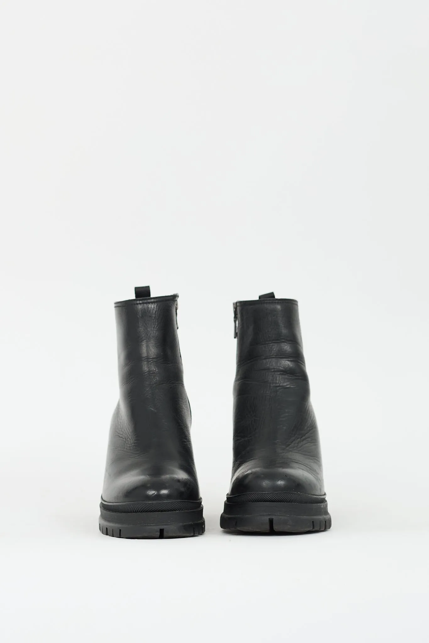 Black Leather Lug Sole Boot