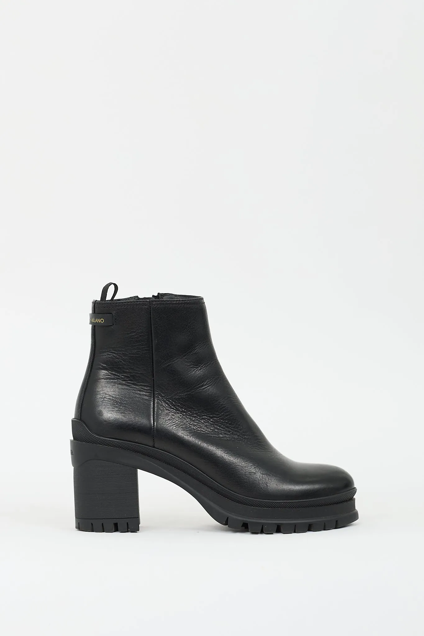 Black Leather Lug Sole Boot