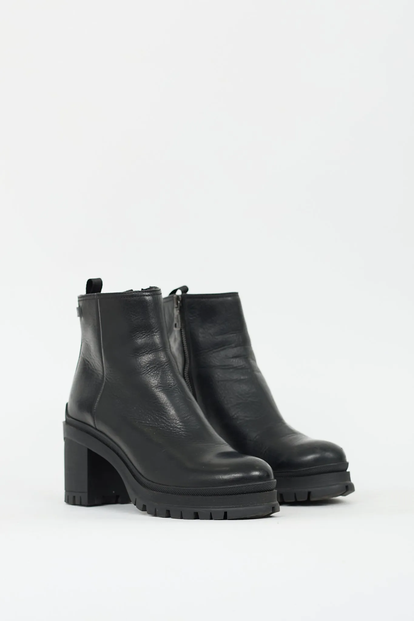 Black Leather Lug Sole Boot