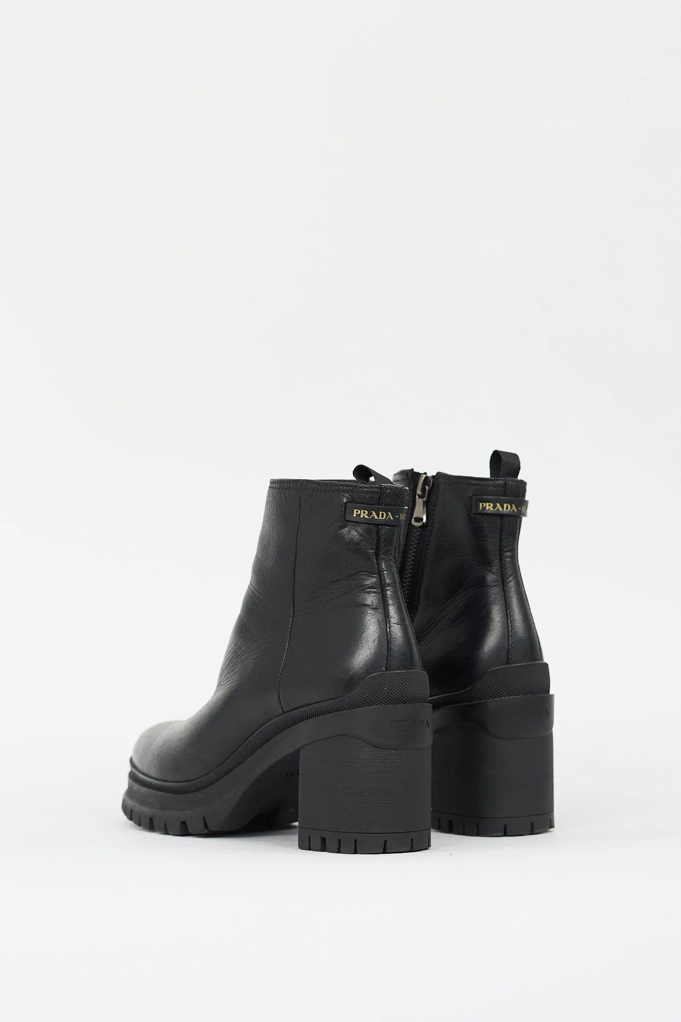 Black Leather Lug Sole Boot