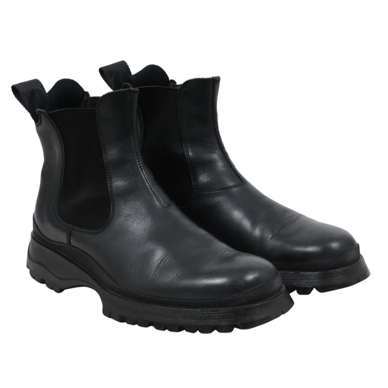 Brixxen Chelsea Boots Black Leather Hiking Lug Sole