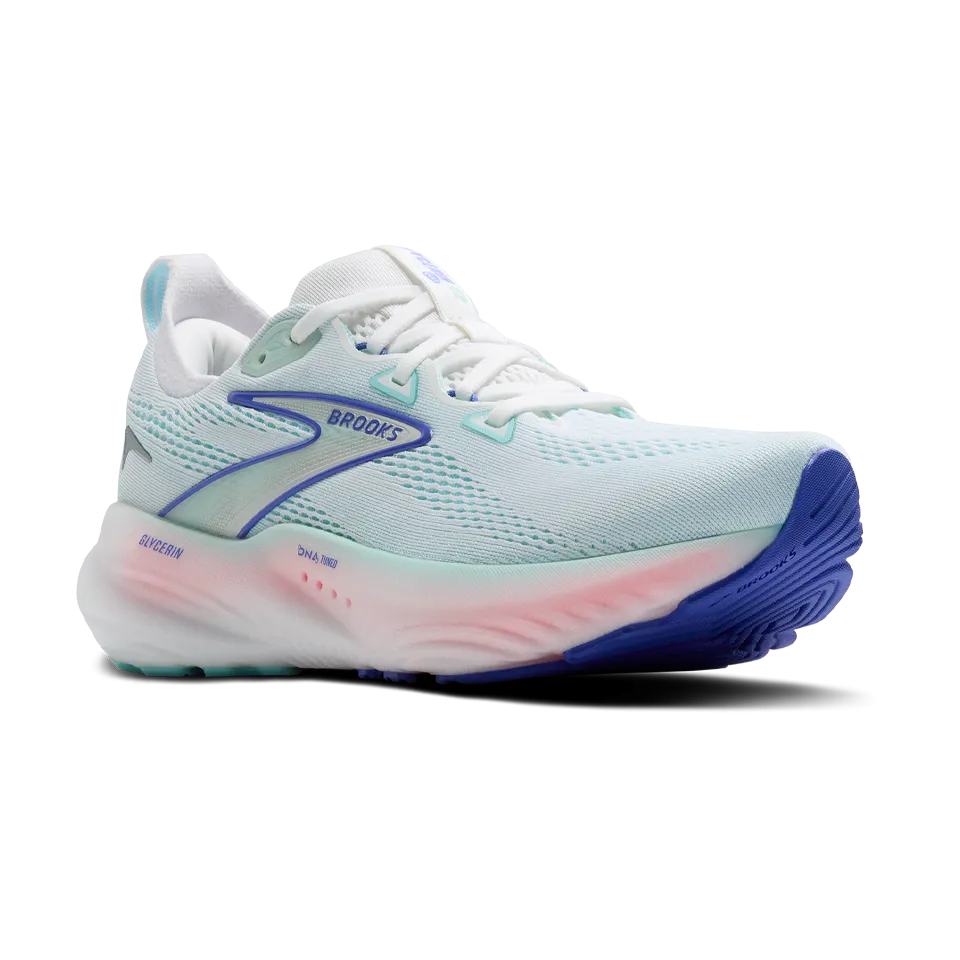 Brooks Women's Glycerin 22 D Width White/Limpet Shell/Amparo Blue