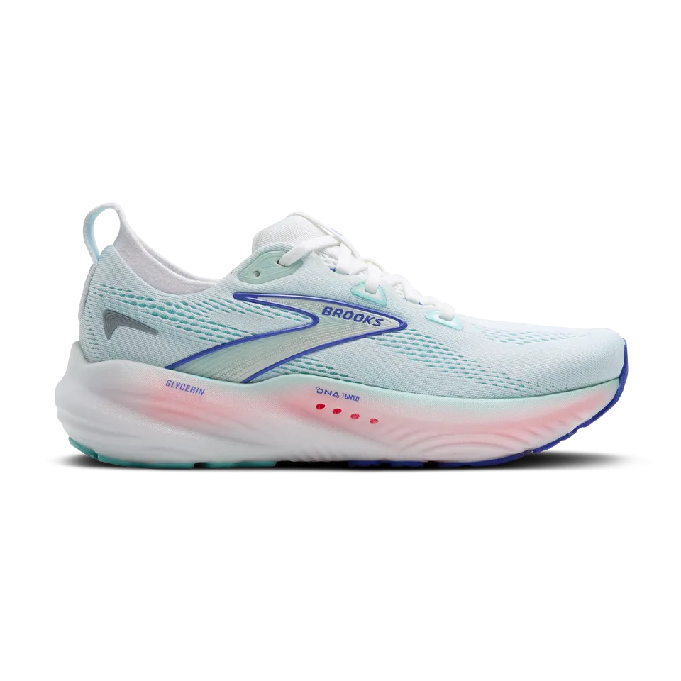 Brooks Women's Glycerin 22 D Width White/Limpet Shell/Amparo Blue