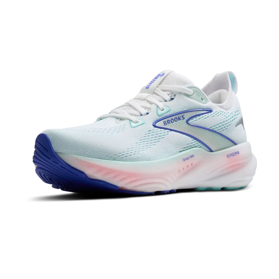 Brooks Women's Glycerin 22 D Width White/Limpet Shell/Amparo Blue