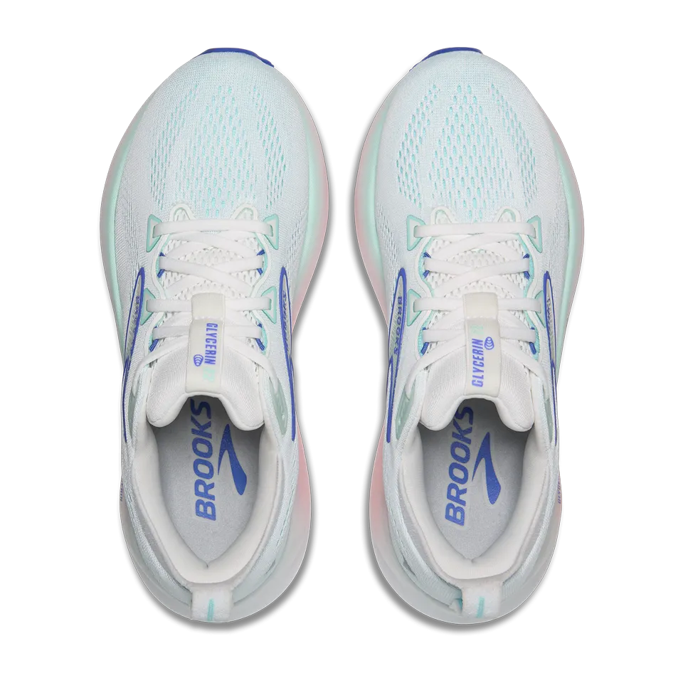 Brooks Women's Glycerin 22 D Width White/Limpet Shell/Amparo Blue