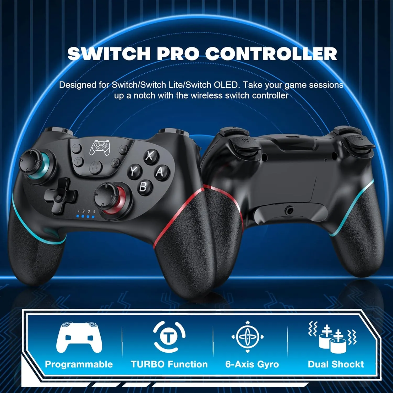 Diswoe Switch Controller, Wireless Pro Controller for Switch/Switch Lite/Switch OLED, Switch Remote Gamepad with Joystick, Adjustable Turbo Vibration with Programmable Function