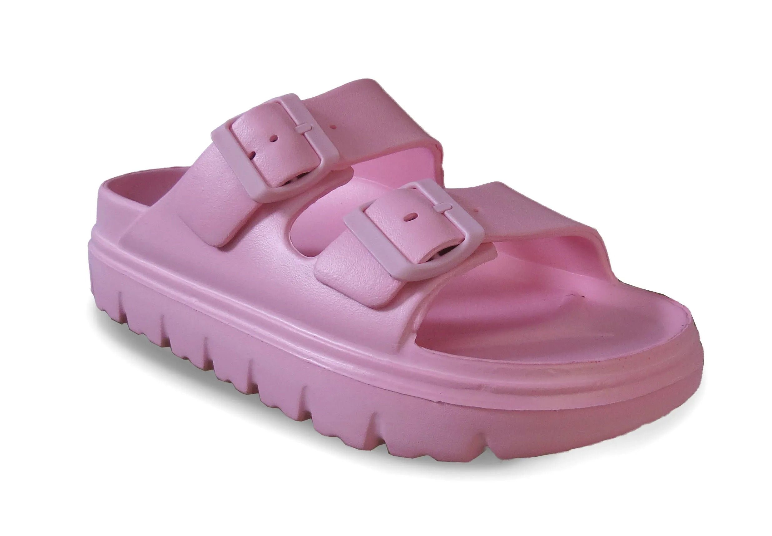 ELLY Ladies Sliders Womens Double Buckle Lightweight Summer Sandals Flip Flops Mules