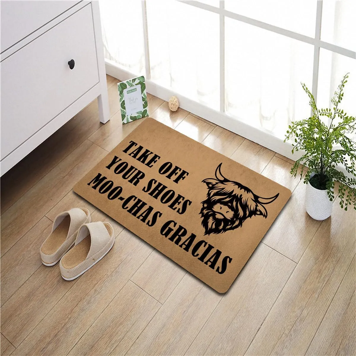 Funny Welcome Doormat for Front Door Indoor Decor Area Rug Take off Your Shoes Moo-Chas Gracias Personalized Monogram Kitchen Rugs and Mats With Anti-Slip Rubber Back Novelty Gift Mat(23.7 X 15.9 in)