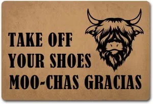 Funny Welcome Doormat for Front Door Indoor Decor Area Rug Take off Your Shoes Moo-Chas Gracias Personalized Monogram Kitchen Rugs and Mats With Anti-Slip Rubber Back Novelty Gift Mat(23.7 X 15.9 in)