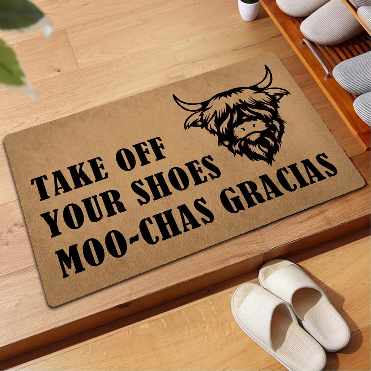 Funny Welcome Doormat for Front Door Indoor Decor Area Rug Take off Your Shoes Moo-Chas Gracias Personalized Monogram Kitchen Rugs and Mats With Anti-Slip Rubber Back Novelty Gift Mat(23.7 X 15.9 in)