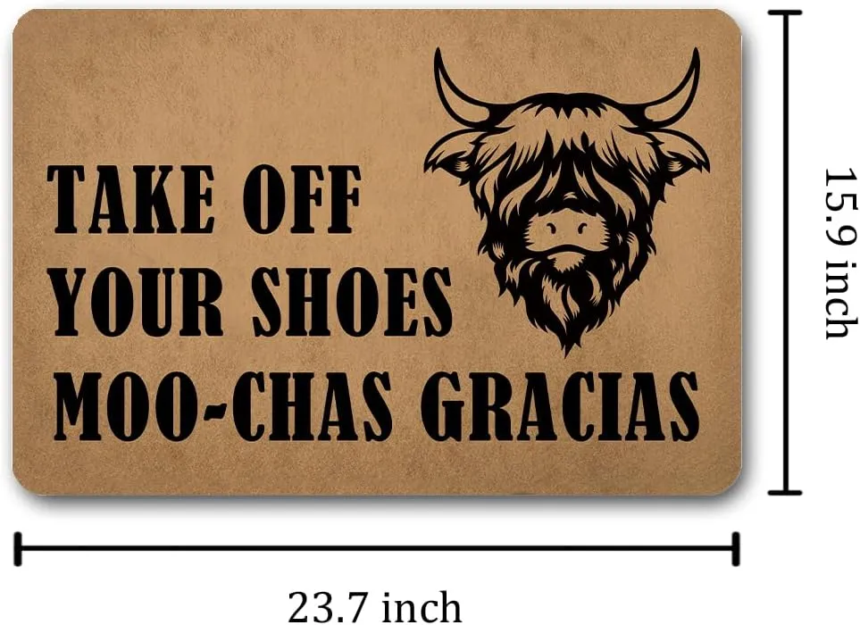 Funny Welcome Doormat for Front Door Indoor Decor Area Rug Take off Your Shoes Moo-Chas Gracias Personalized Monogram Kitchen Rugs and Mats With Anti-Slip Rubber Back Novelty Gift Mat(23.7 X 15.9 in)