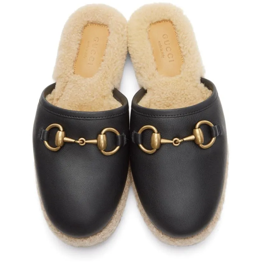 Gucci Black Shearling Horsebit Fria Loafers