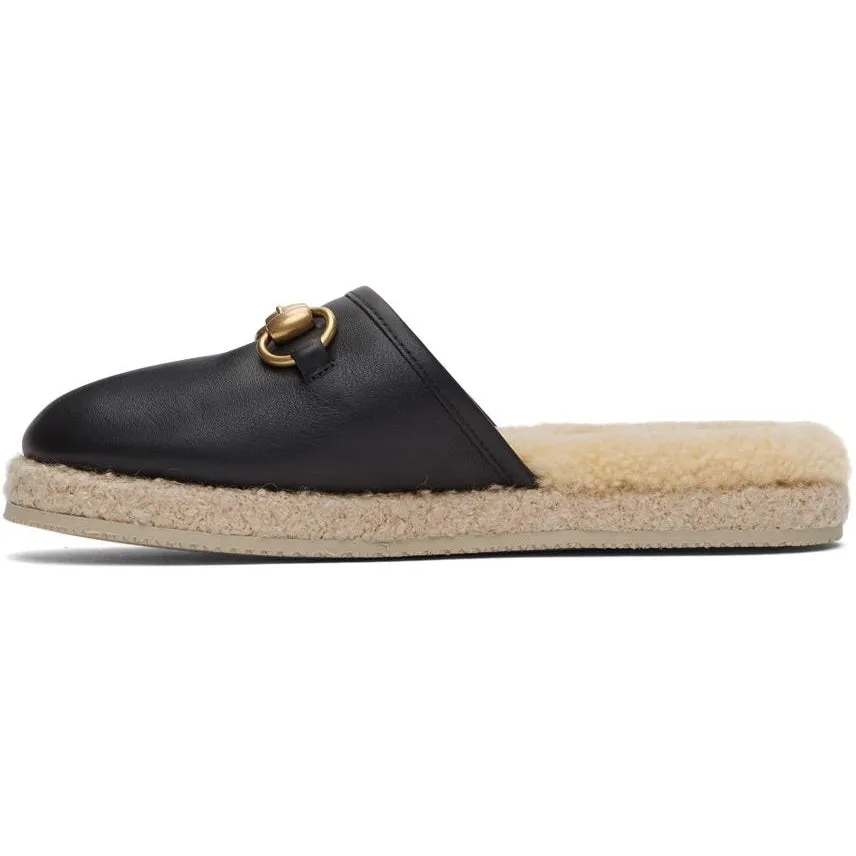Gucci Black Shearling Horsebit Fria Loafers
