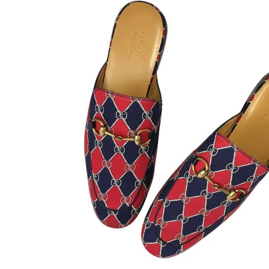 Gucci Men's Loafers Mini GG Rhombus Chain Royal Shoes Multicolor Sz 6