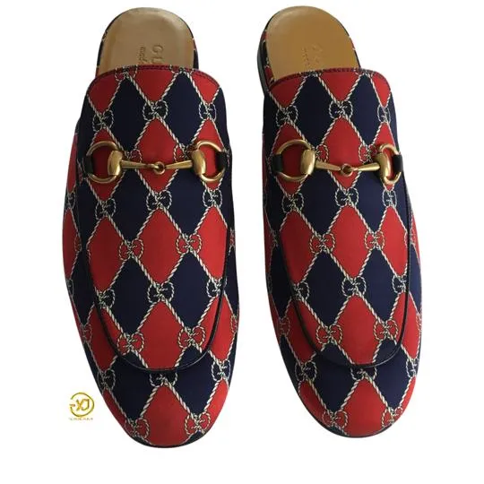 Gucci Men's Loafers Mini GG Rhombus Chain Royal Shoes Multicolor Sz 6