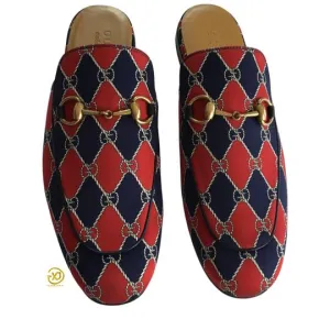 Gucci Men's Loafers Mini GG Rhombus Chain Royal Shoes Multicolor Sz 6