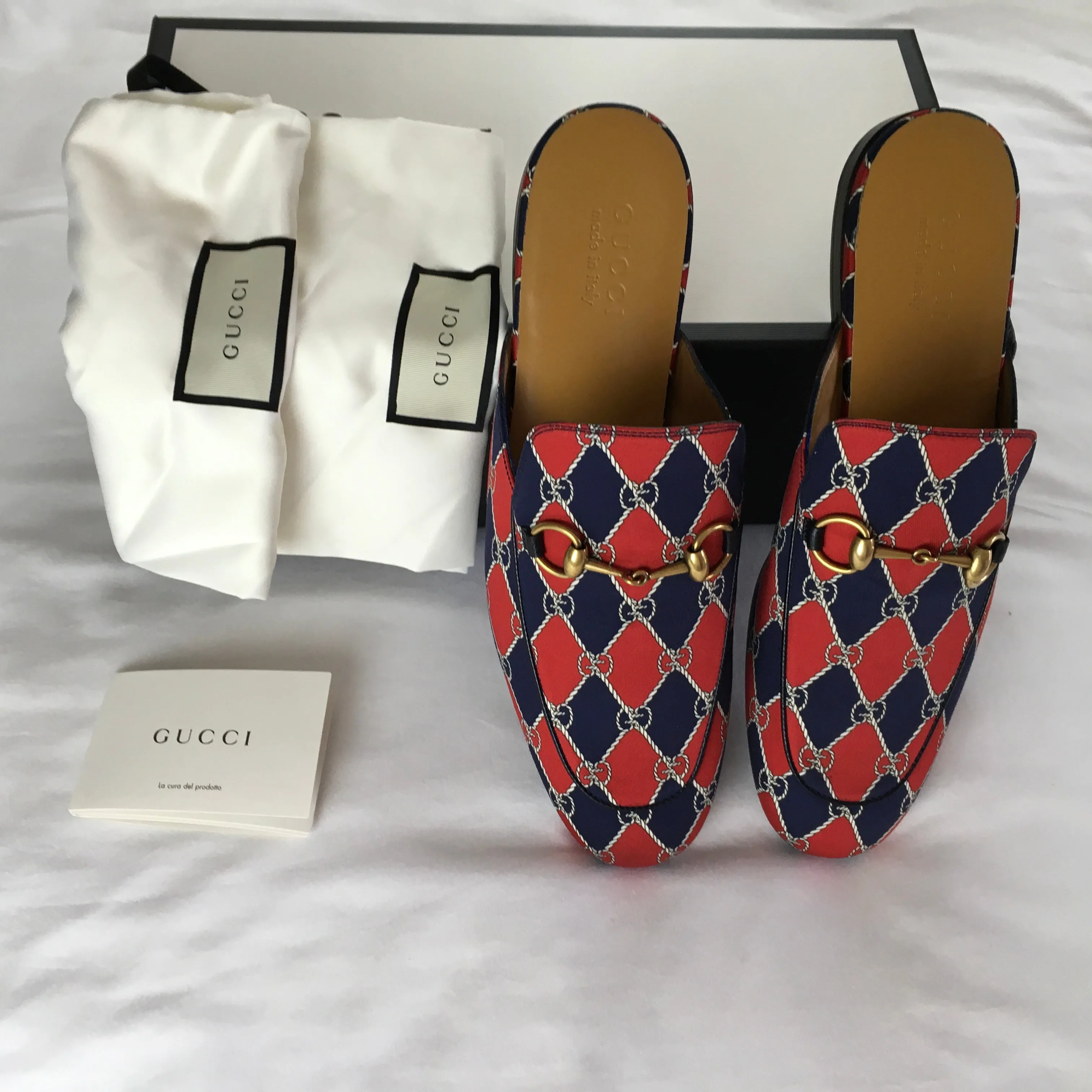 Gucci Men's Loafers Mini GG Rhombus Chain Royal Shoes Multicolor Sz 6