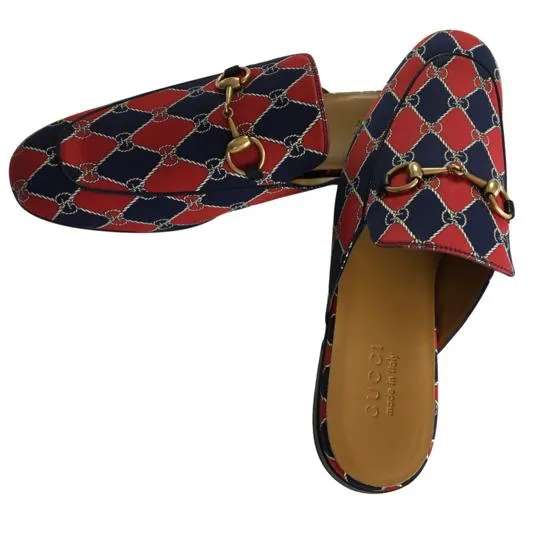 Gucci Men's Loafers Mini GG Rhombus Chain Royal Shoes Multicolor Sz 6