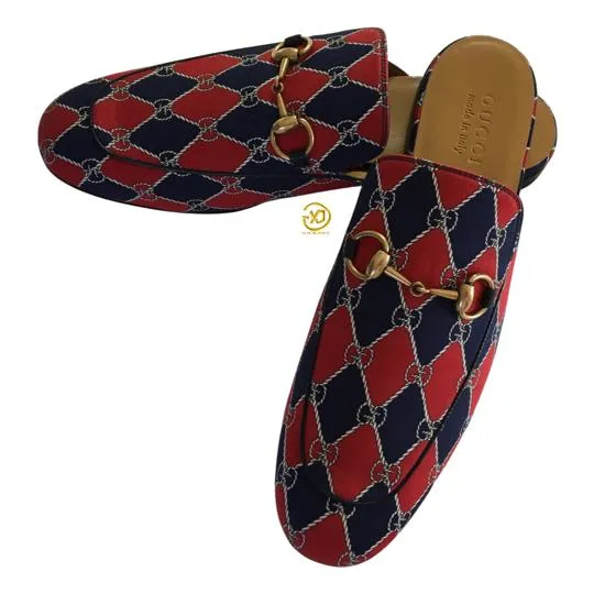 Gucci Men's Loafers Mini GG Rhombus Chain Royal Shoes Multicolor Sz 6