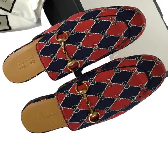 Gucci Men's Loafers Mini GG Rhombus Chain Royal Shoes Multicolor Sz 6