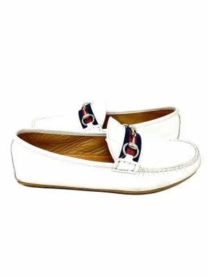 Gucci Men's White Navy Red Web Driving Horsebit Loafers