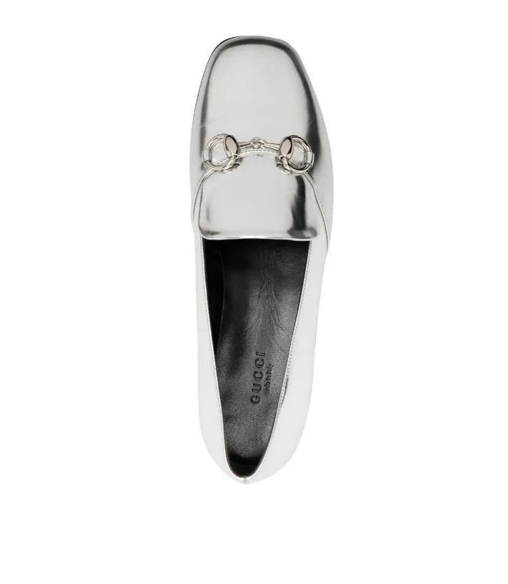 Gucci Silver metallic leather horsebit loafer