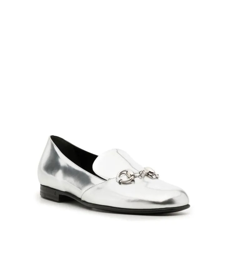 Gucci Silver metallic leather horsebit loafer