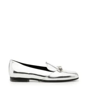 Gucci Silver metallic leather horsebit loafer