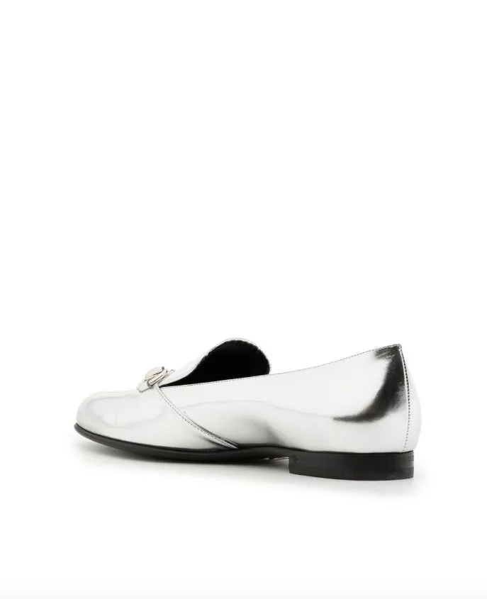 Gucci Silver metallic leather horsebit loafer