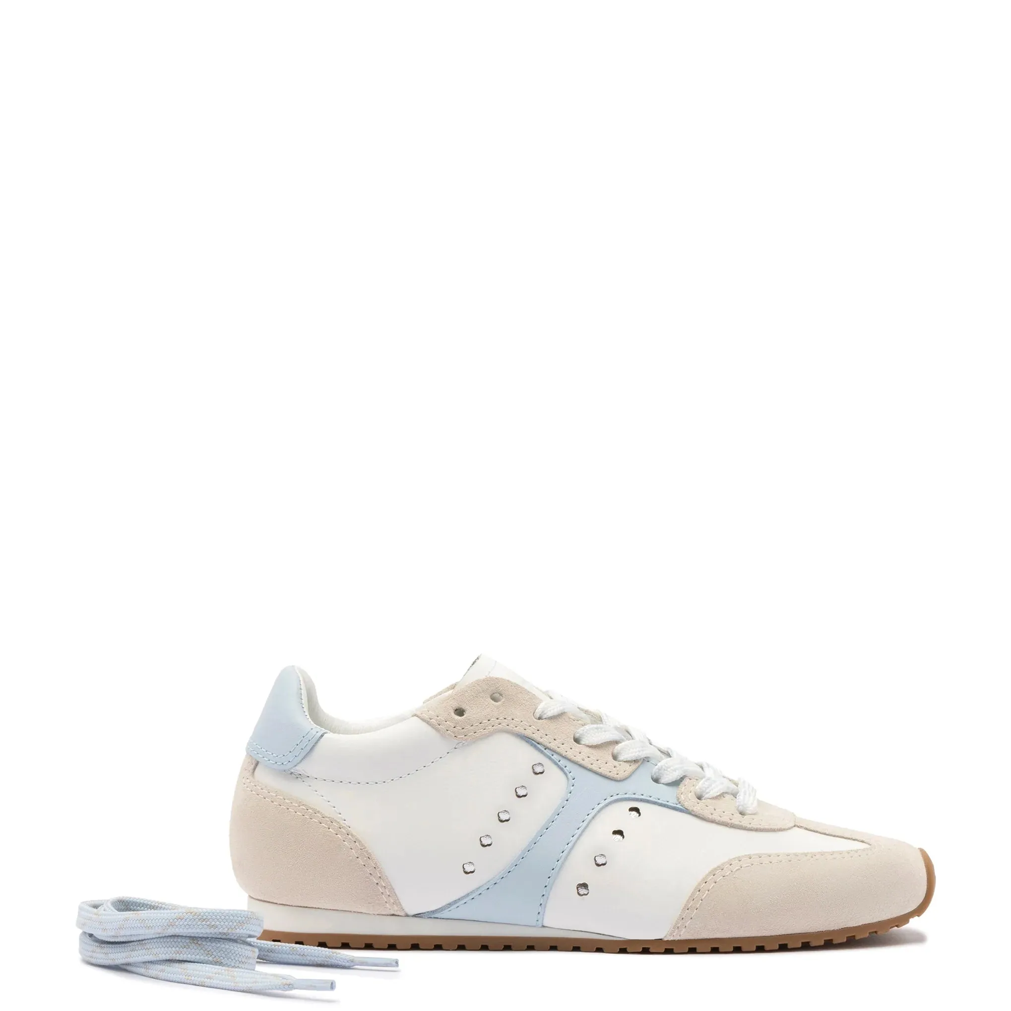 Larroude Stella Sneaker In White-Silver Metallic Leather