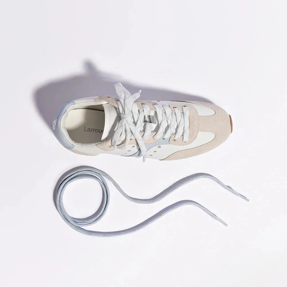 Larroude Stella Sneaker In White-Silver Metallic Leather