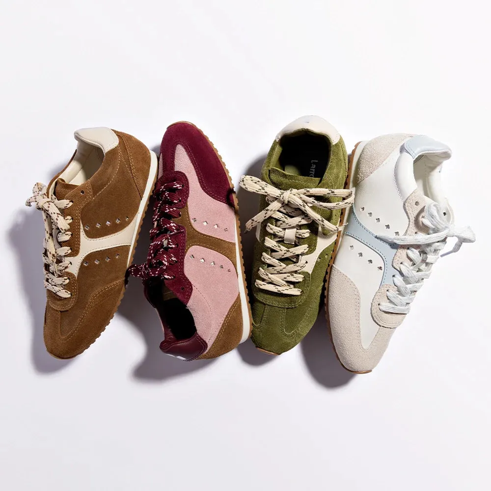Larroude Stella Sneaker In White-Silver Metallic Leather