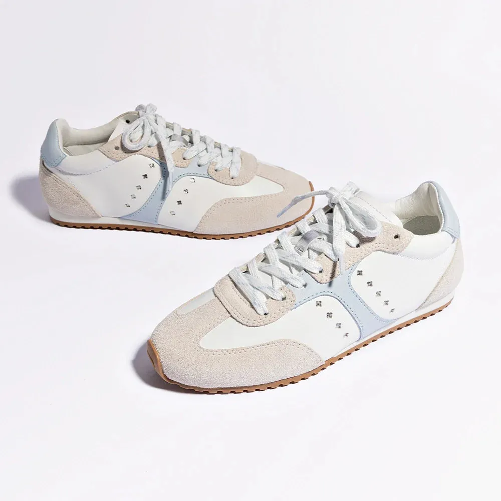 Larroude Stella Sneaker In White-Silver Metallic Leather