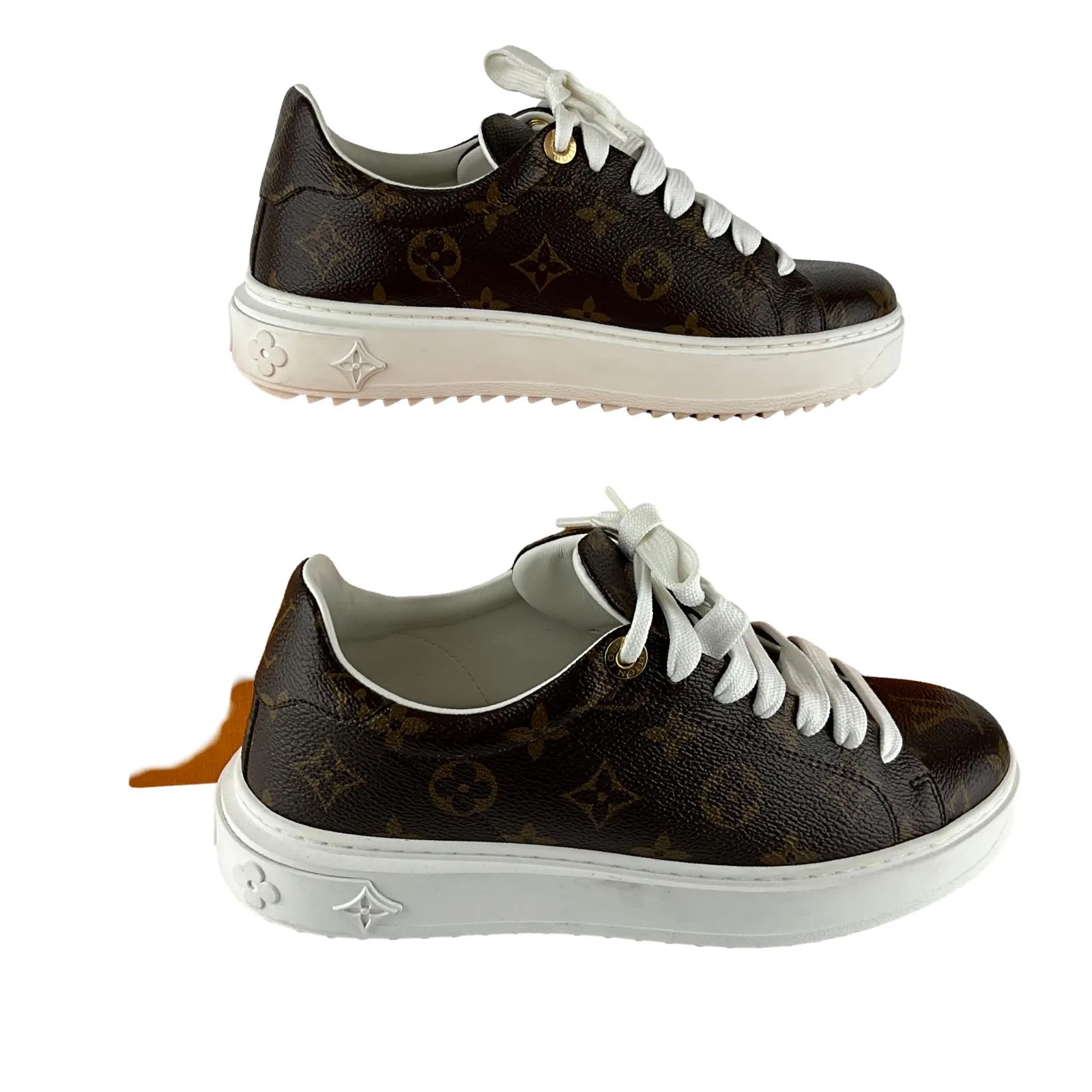 Louis Vuitton Women's Time Out Brown LV Monogram Sneakers Sz 38 Pre-Owned