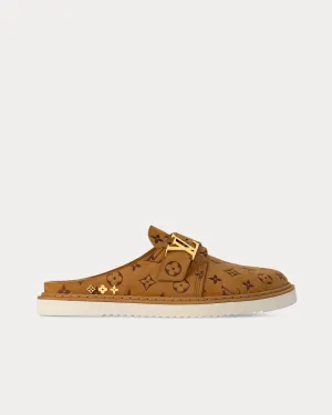 LV Easy Monogram-Embossed Leather Beige Mules