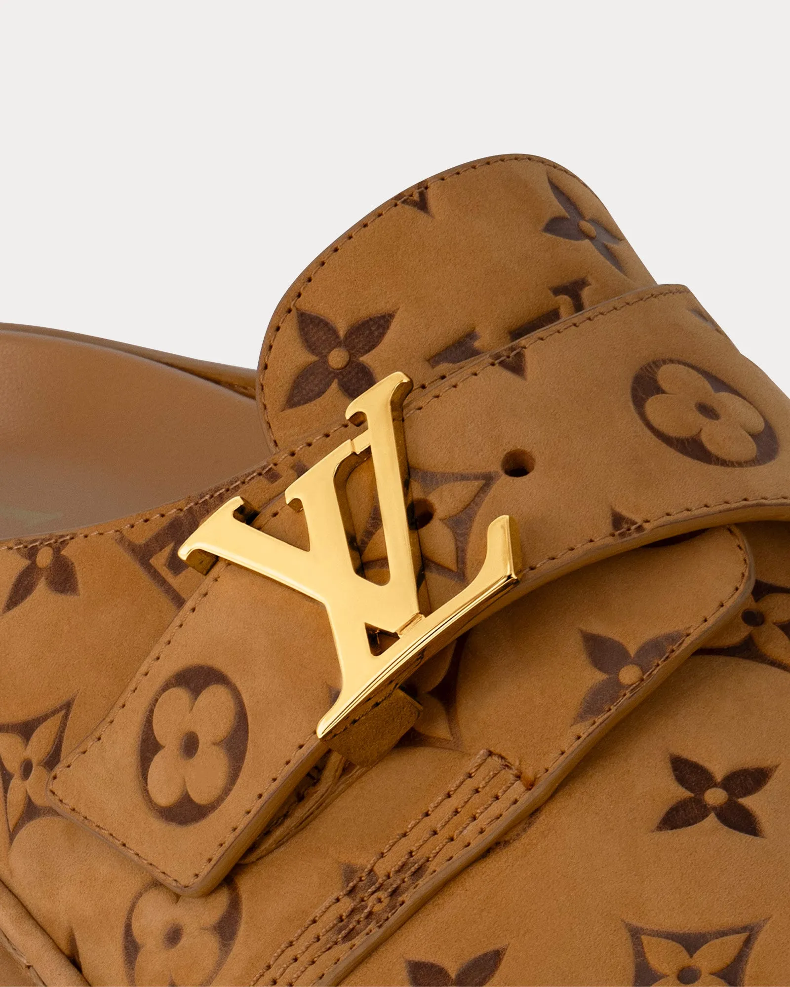 LV Easy Monogram-Embossed Leather Beige Mules