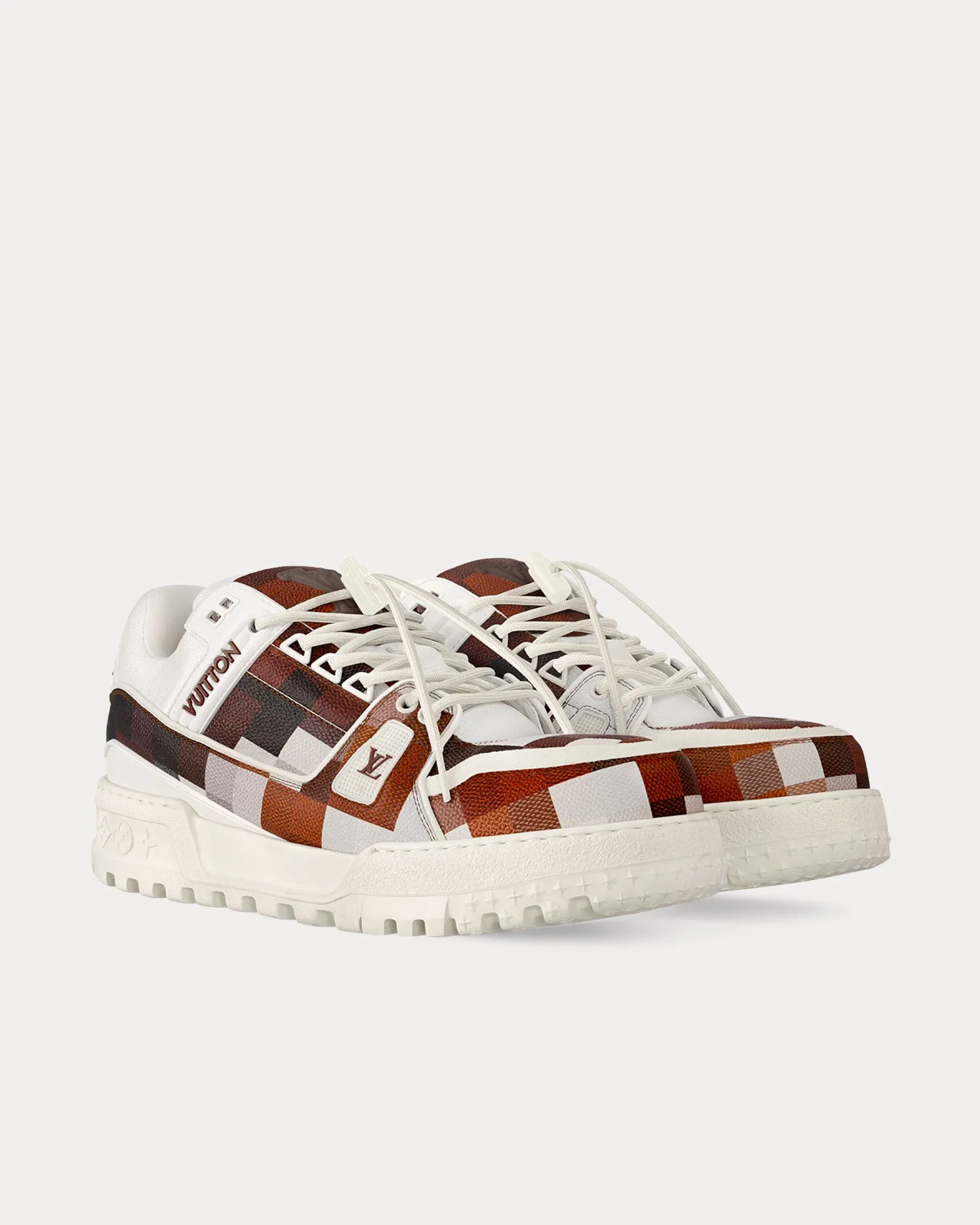 LV Maxi Trainer Damoflage-Printed Calf Leather White / Brown Low Top Sneakers