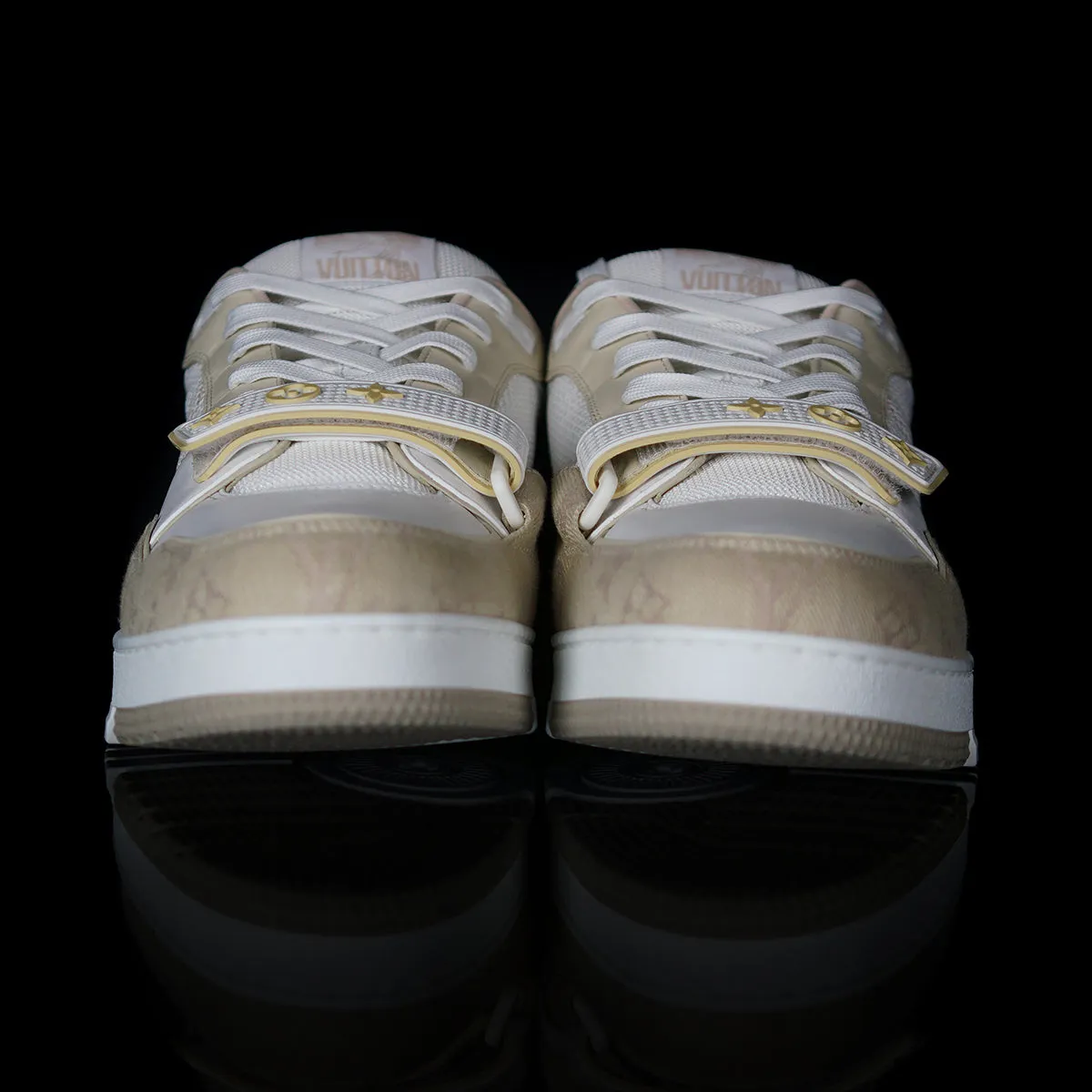 LV Trainer Sneaker Leather Denim Velcro Strap Monogram