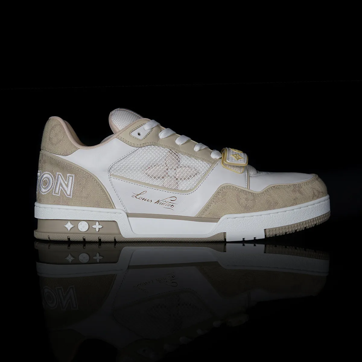 LV Trainer Sneaker Leather Denim Velcro Strap Monogram