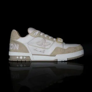 LV Trainer Sneaker Leather Denim Velcro Strap Monogram