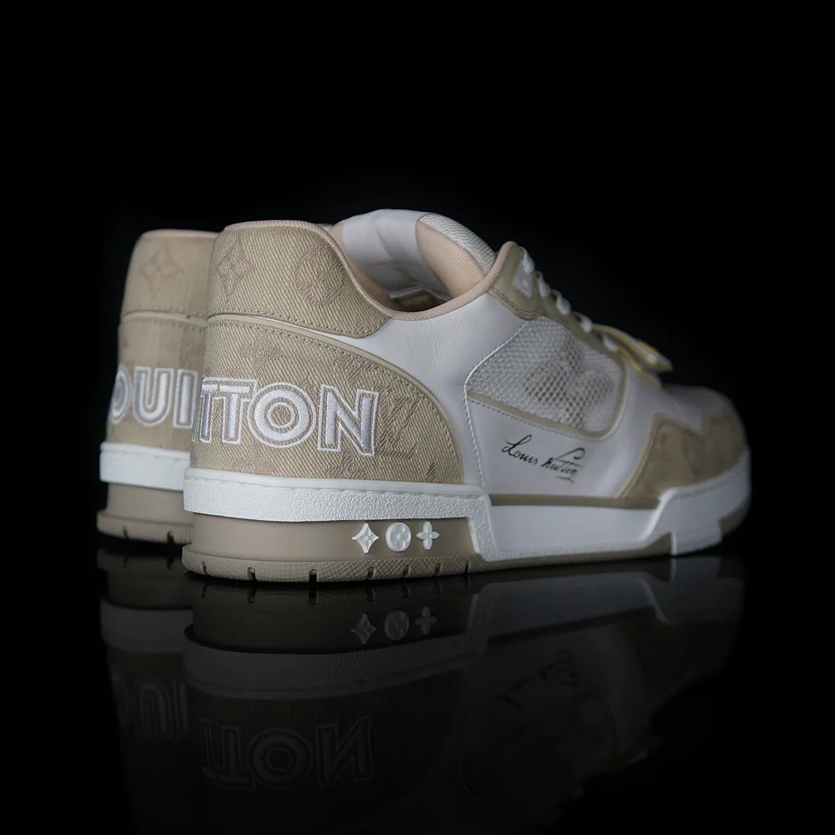 LV Trainer Sneaker Leather Denim Velcro Strap Monogram
