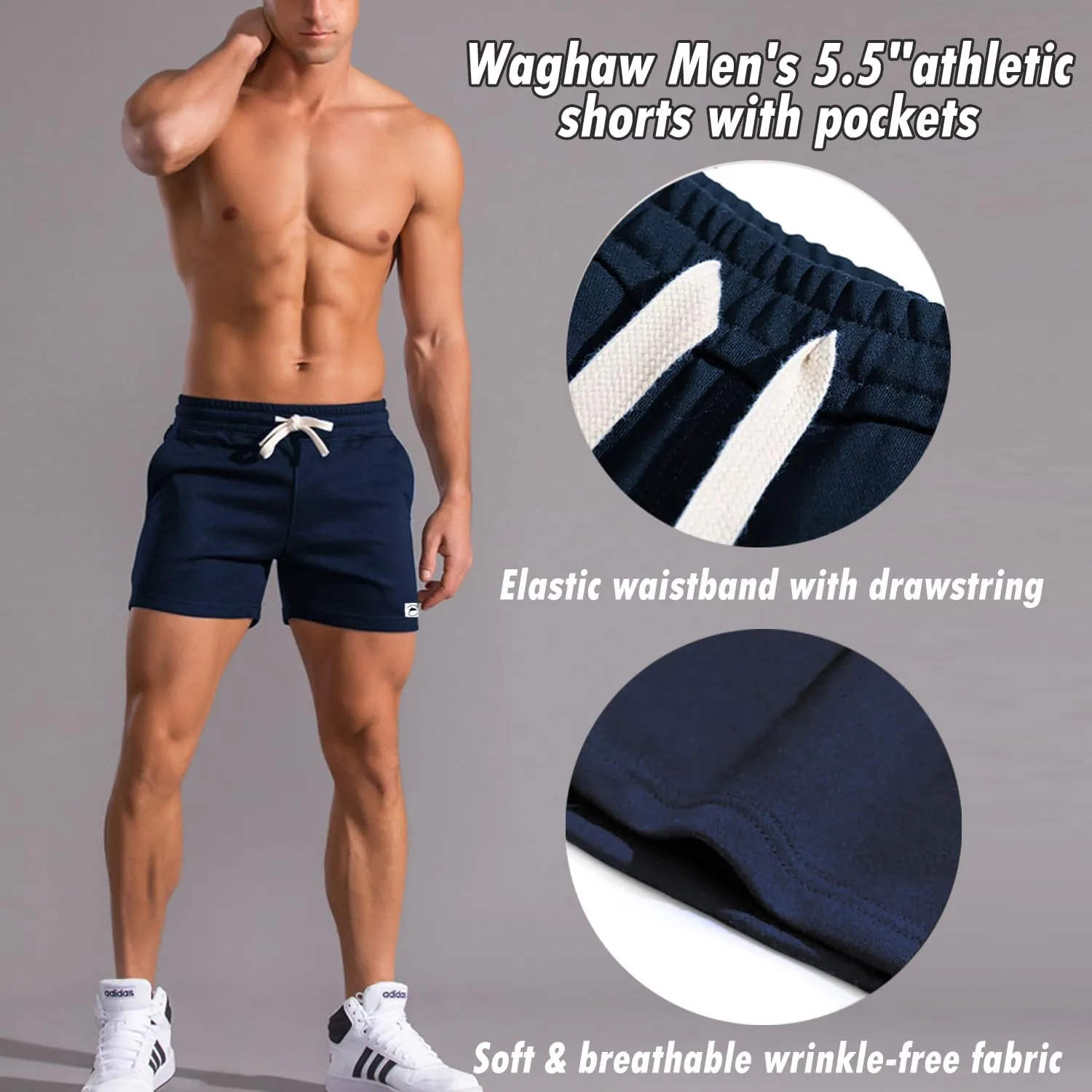 Mens 5.5 Inch Sweat Shorts Mens Athletic Gym Shorts 5 Inch Inseam Cotton Shorts for Men Gym Shorts with Pockets