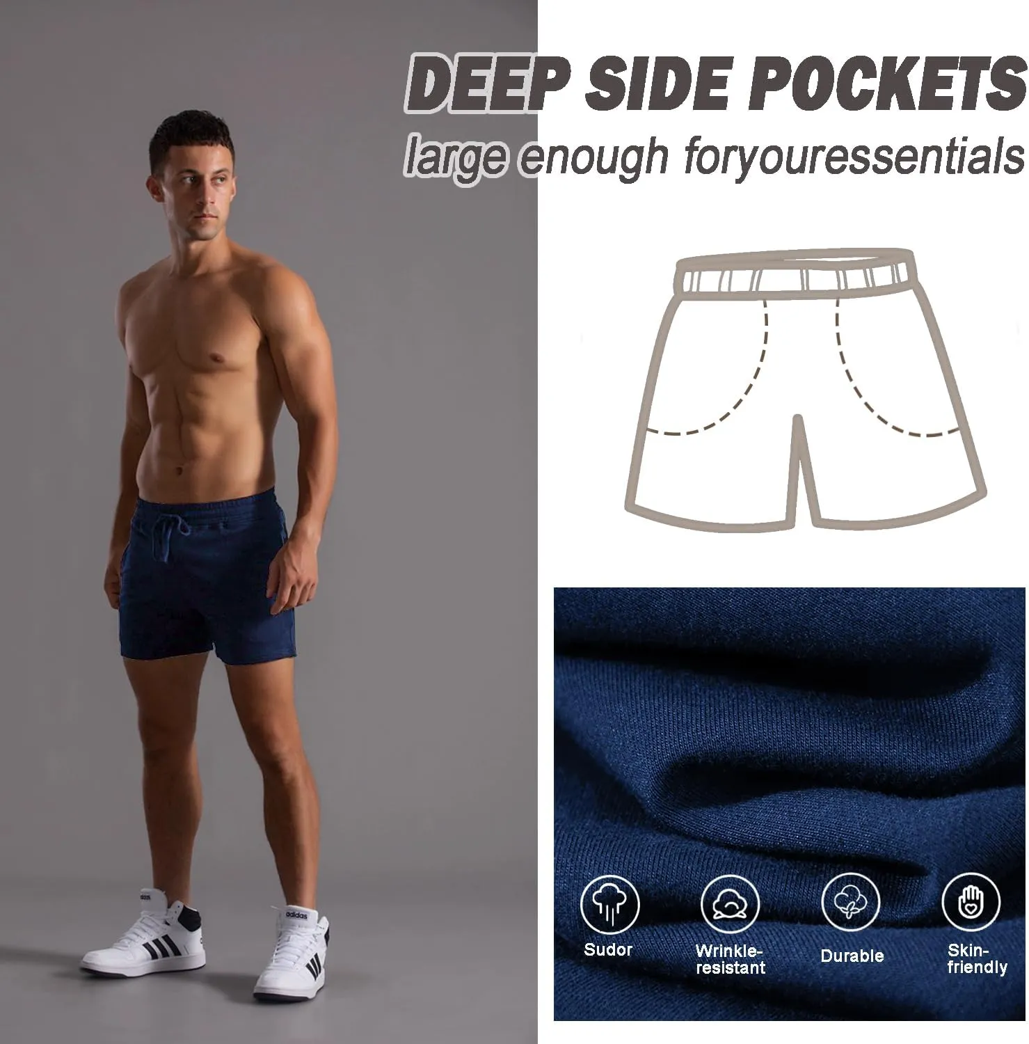 Mens 5.5 Inch Sweat Shorts Mens Athletic Gym Shorts 5 Inch Inseam Cotton Shorts for Men Gym Shorts with Pockets